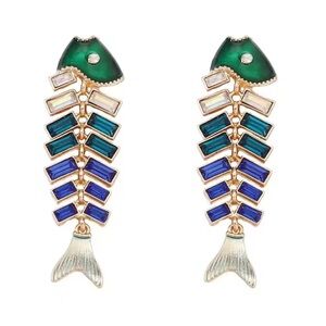 Emerald Blue Ombré Fishbone Earrings